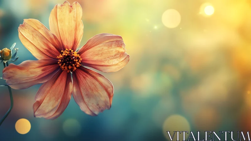 Orange Cosmos Flower with Bokeh Background and Morning Light