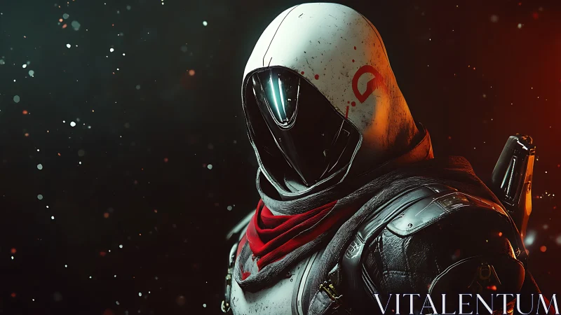 Cyberpunk sentinel portrait with high-gloss helmet rendering.