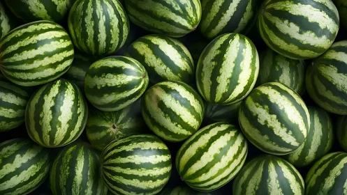 Top-down optical array of striped watermelons in bulk bins.