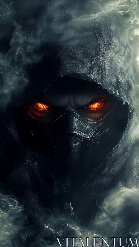Mysterious hooded guardian with fiery, glowing eyes emerges.