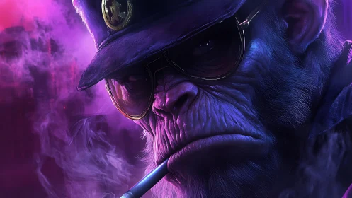 Digital portrait depicts anthropomorphic primate in uniform hat