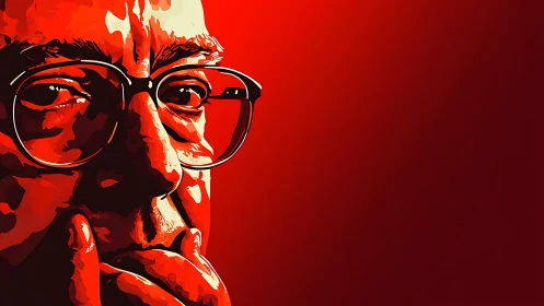 High-contrast vector portrait isolates contemplative face in red