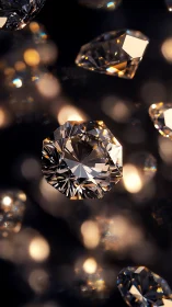 Midnight diamonds drift through molten-gold bokeh cosmos.