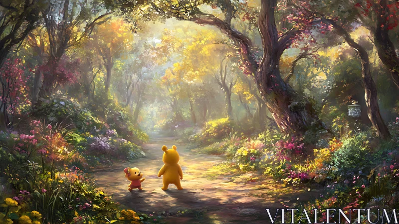 Luminous Forest Sanctuary: Anthropomorphic Ursine Characters in Enchanted Woodland