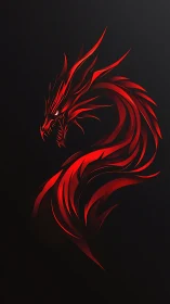 Abstract red dragon silhouette on black gradient background.