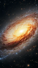 Spiral star-forge galaxy circling a molten cosmic heart.