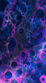 Neon bubble nebula lattice in swirling cosmic bluescape.