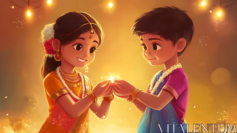 Two Children in Traditional Indian Attire Celebrating Joyfully