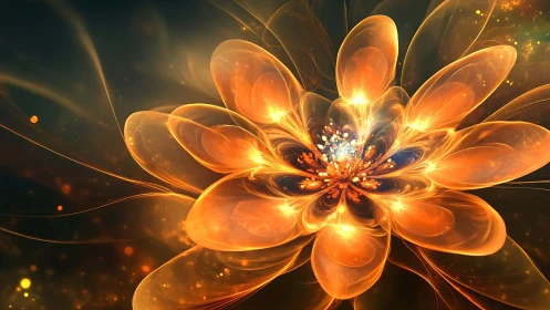 Fractal luminescent blossom with radial translucent petals.