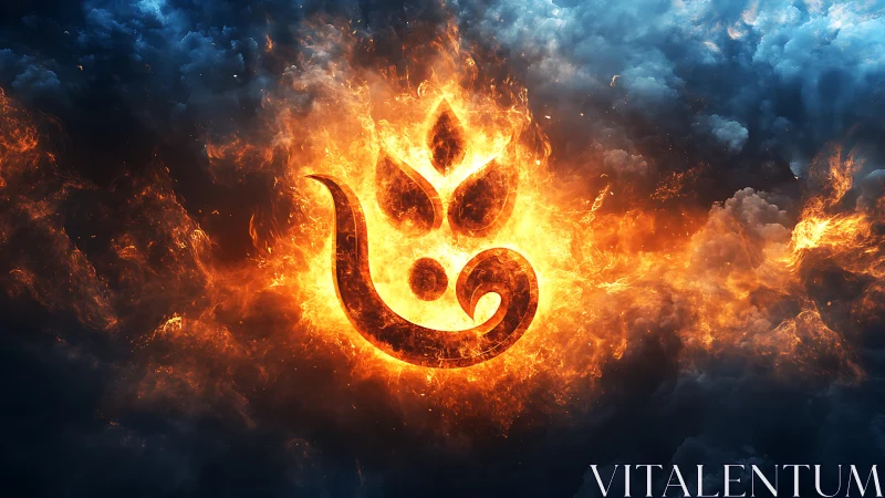 Fiery emblem blooming against stormy cosmic clouds.