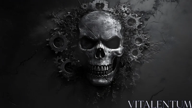 Metallic skull is integrated with eroded gear mechanisms