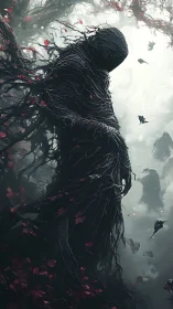 Shadowy forest wraith entwined with dark twisting roots.