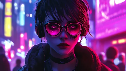 Neon-lit cyberpunk portrait amplifies urban isolation atmosphere