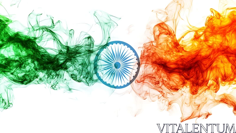 Indian flag colors merge as abstract smoke around Ashoka Chakra