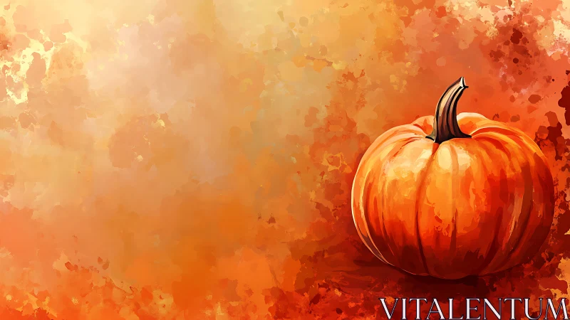 Warm watercolor pumpkin glows against abstract autumn haze