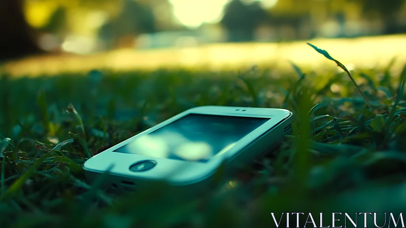 Glowing Device Nestled in Grass Finds Peace.