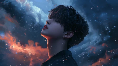 Dreaming under stormlit skies with embers of quiet hope.