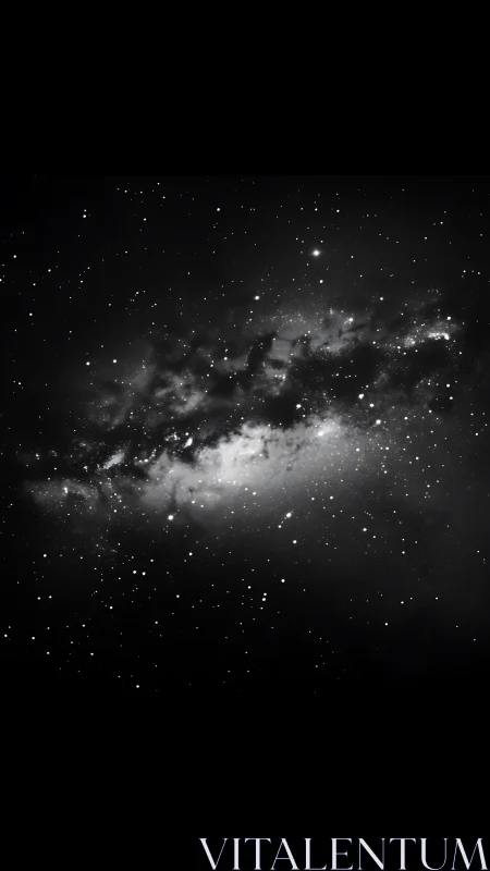 Monochrome star field with dense galactic cloud band.
