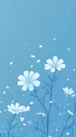 White Flowers Against Blue Sky with Floating Petals