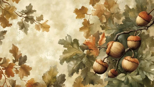 Oakleaf daydream with plump acorns drifting through autumn hush.