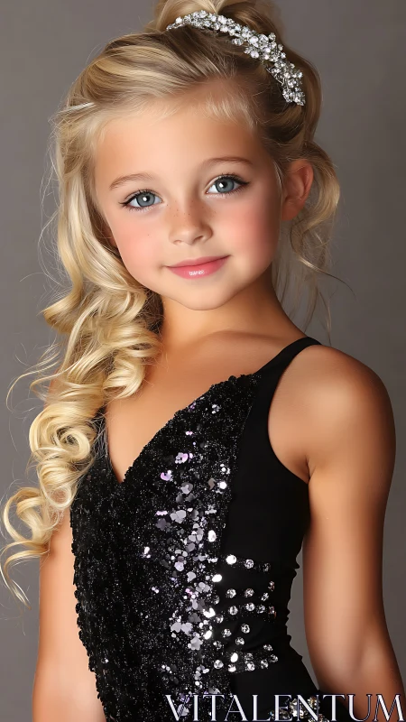 Crystalline Dreams: Young Performer Radiates Elegance in Sparkling Black Ensemble