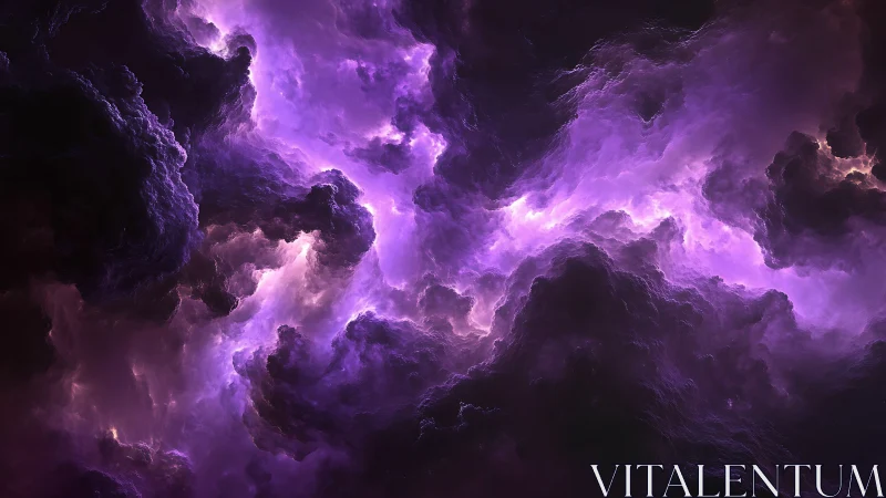 Violet and black fractal cloud structure in dense formation.