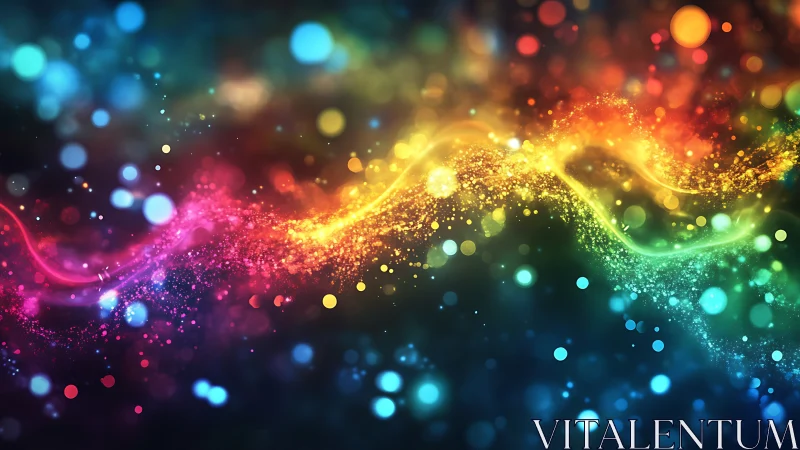 Radiant neon spectrum flows across a sparkling cosmic field.