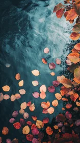 Drifting autumn leaves sketch quiet constellations on water