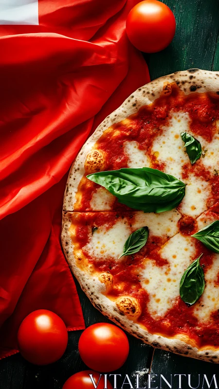 Flag-draped margherita moon with basil comets in orbit.