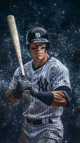 Focused baseball slugger ready to swing under starry night.