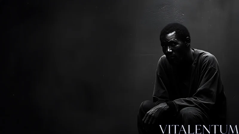 Solitary figure carved from shadow and quiet, mid-thought.