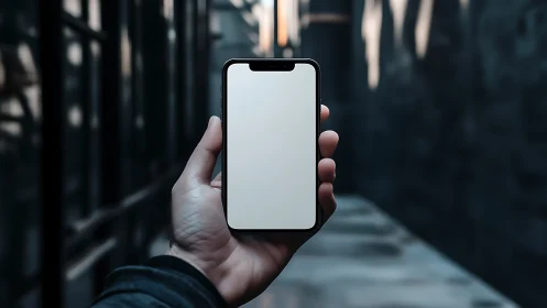 Hand Holding Smartphone with Blank Display.