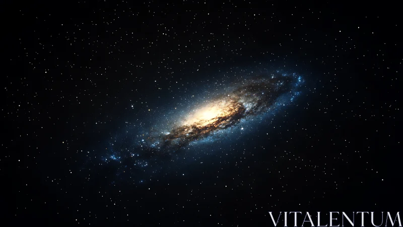 Gentle spiral galaxy glowing softly in the quiet night sky.