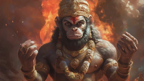 Majestic monkey warrior glowing with sacred fiery power.