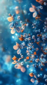Luminous blooms suspended in blue ambient glow.