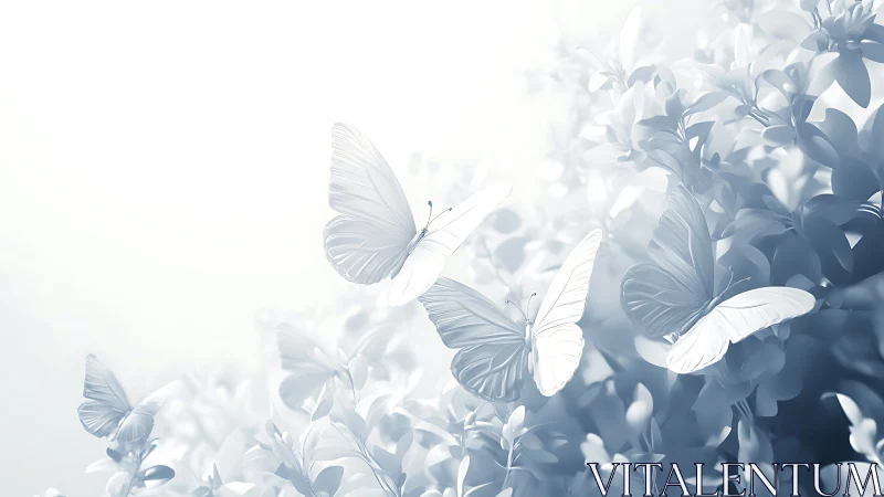 Elegant White Butterflies in a Dreamy Soft Focus Nature Scene.