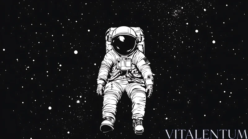 Monochrome astronaut suspended in deep space void illustration