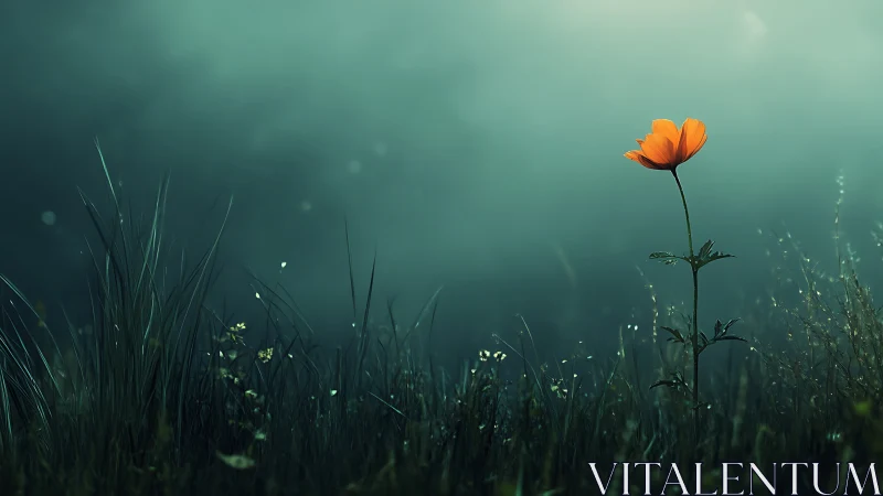 Lone ember blossom humming softly in teal morning hush.