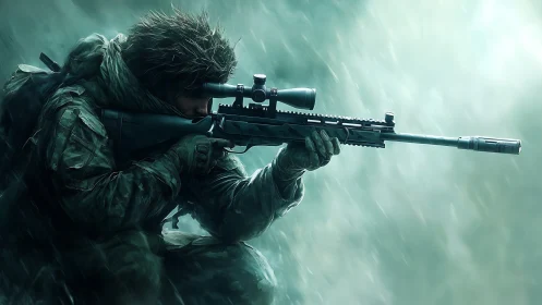 Sniper in Position: Tactical Combat Ready.