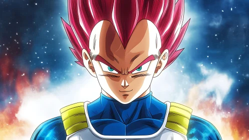 Intense red‑haired warrior stands defiant against cosmic light