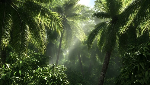 Sunlit Jungle Sanctuary: Nature's Cathedral of Green.