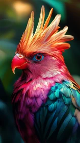 Colorful crested parrot portrait in vivid close-up view.