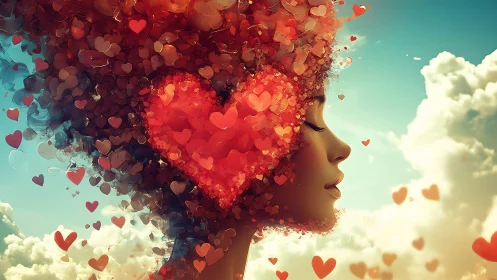 Love floods consciousness in cascading ember particles.