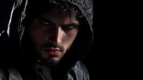 Midnight hooded gaze carves intensity from the darkness