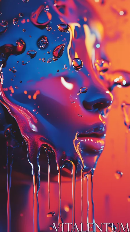 Liquid-coated human face profile under neon colored lighting