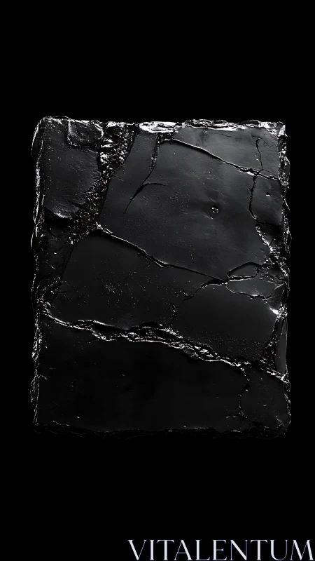 Glossy cracked black slab glows against deep darkness