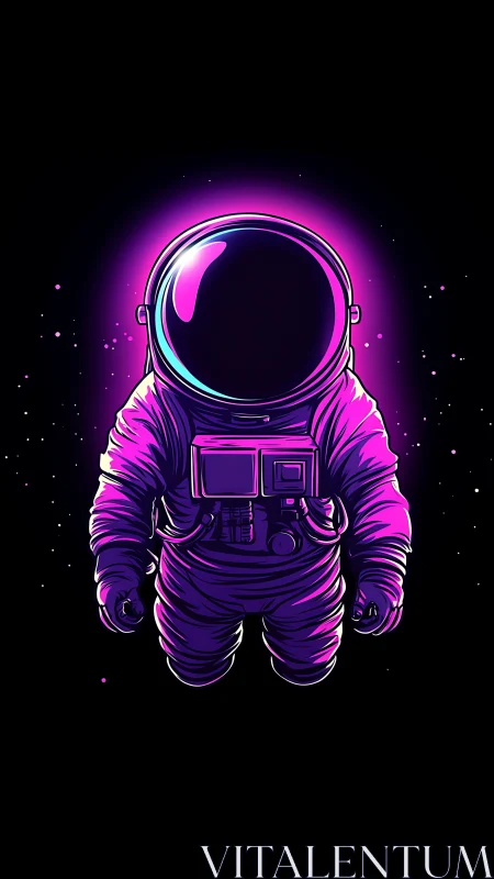 Neon-lit space explorer drifting in a glowing cosmic void.