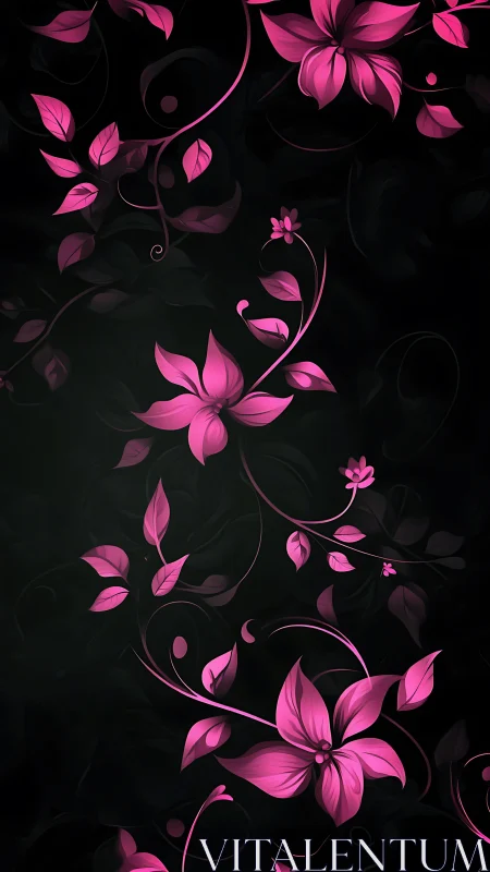 Luminescent Floral Vines Against Obsidian.