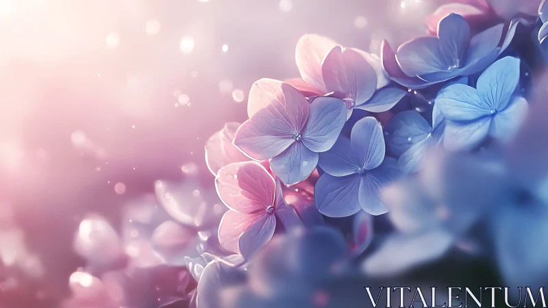 Ethereal Hydrangea Blooms in Soft Pink and Blue Light.