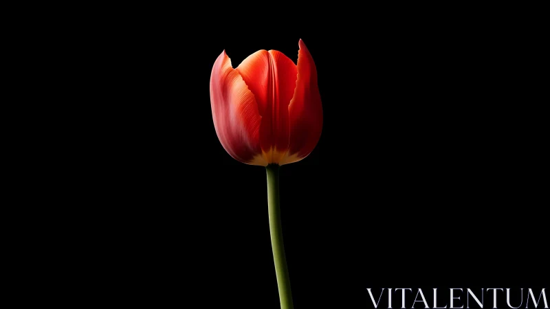 Crimson Tulip Unveiled Against Shadowed Silence.